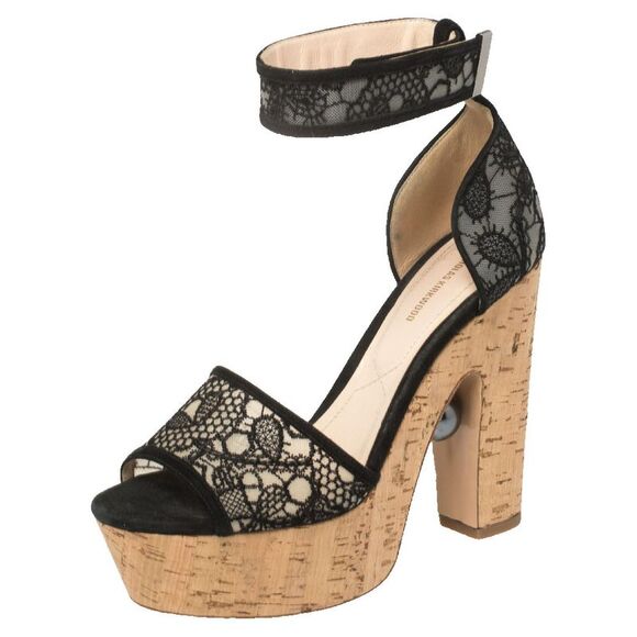 Nicholas Kirkwood Black Lace Maya Pearl Platform Ankle Strap Sandals Size 40 - Picture 1 of 4